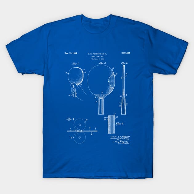 Table Tennis Patent - Tennis Paddle Art - Blueprint T-Shirt by patentpress